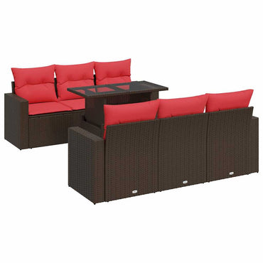 vidaXL 7-tlg. Garten-Sofagarnitur mit Kissen Braun Poly Rattan Akazie