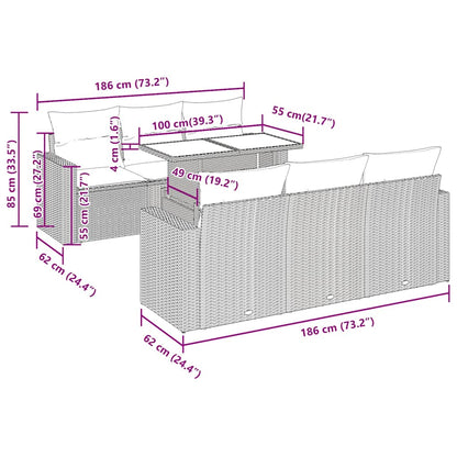 vidaXL 7-tlg. Garten-Sofagarnitur mit Kissen Braun Poly Rattan Akazie
