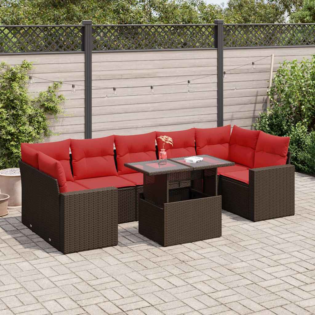 8-tlg. Garten-Sofagarnitur mit Kissen Braun Poly Rattan Akazie