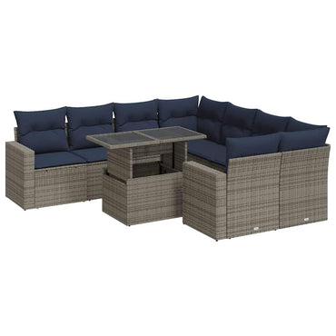 vidaXL Salon de jardin 9 pcs avec coussins résine tressée gris acacia