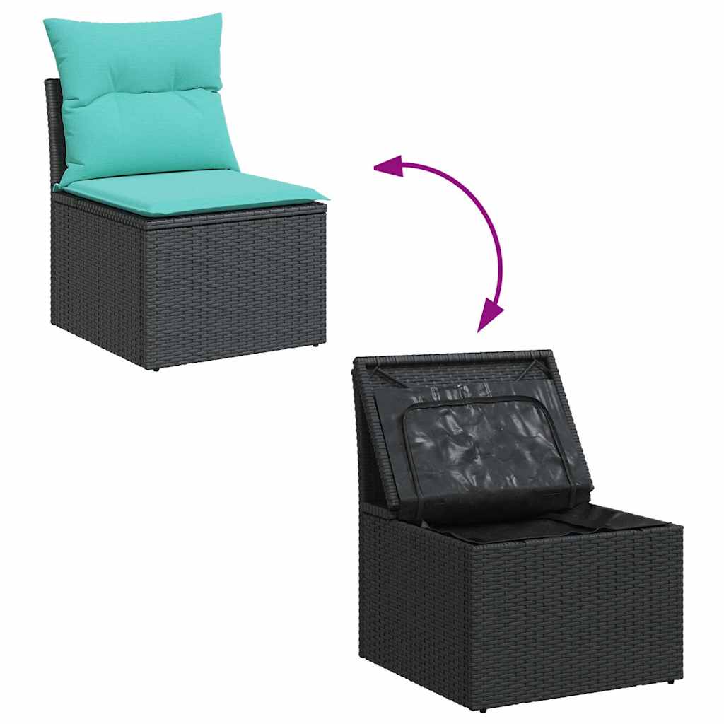 5tlg. Garten-Sofagarnitur mit Kissen Schwarz Poly Rattan Akazie
