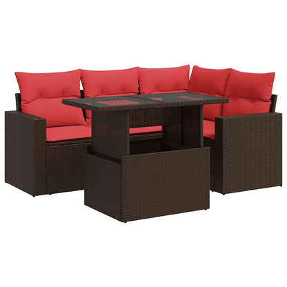 vidaXL Ensemble de canapés de jardin 5 pcs avec coussins marron résine tressée acacia