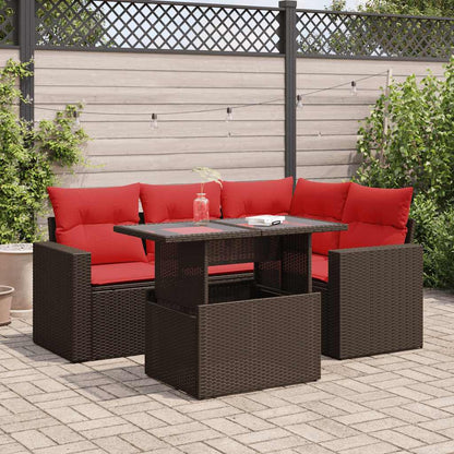 vidaXL Ensemble de canapés de jardin 5 pcs avec coussins marron résine tressée acacia