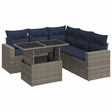vidaXL Salon de jardin 6 pcs avec coussins Gris Résine tressée Acacia