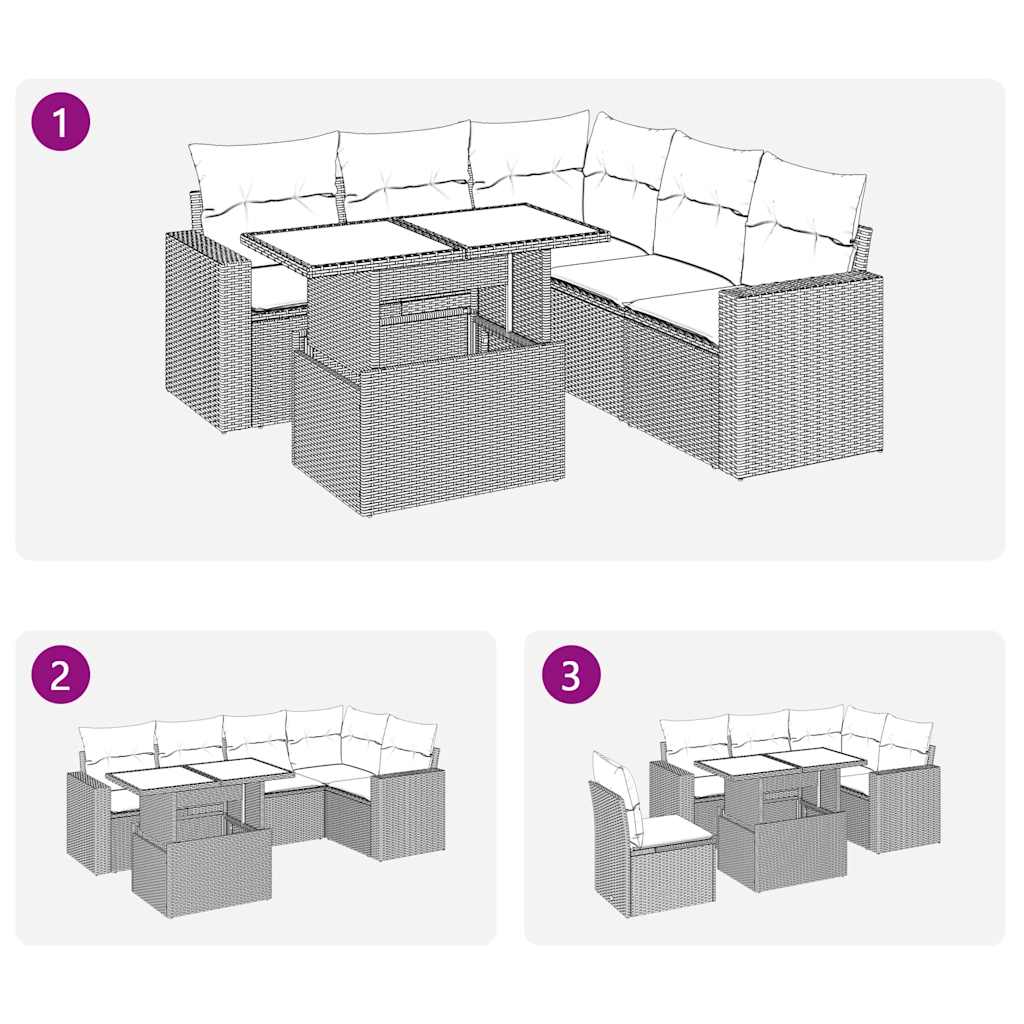 vidaXL Salon de jardin 6 pcs avec coussins Gris Résine tressée Acacia