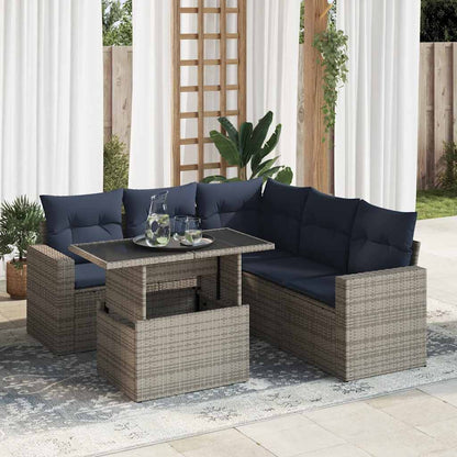 vidaXL Salon de jardin 6 pcs avec coussins Gris Résine tressée Acacia