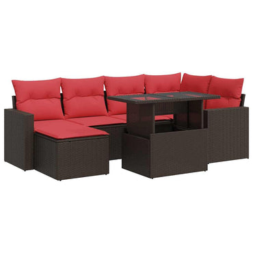 vidaXL 7-tlg. Garten-Sofagarnitur mit Kissen Braun Poly Rattan Akazie