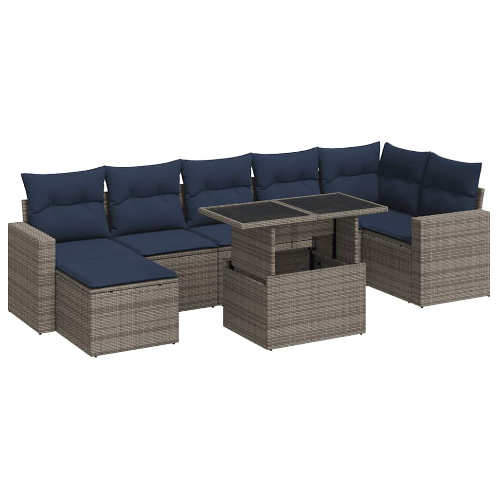 vidaXL Salon de jardin 8 pcs avec coussins gris résine tressée acacia