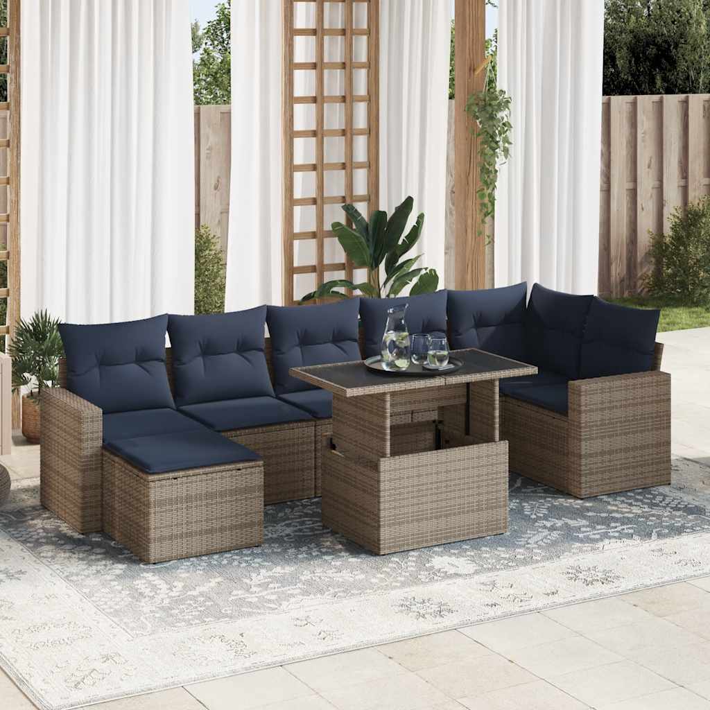 vidaXL Salon de jardin 8 pcs avec coussins gris résine tressée acacia