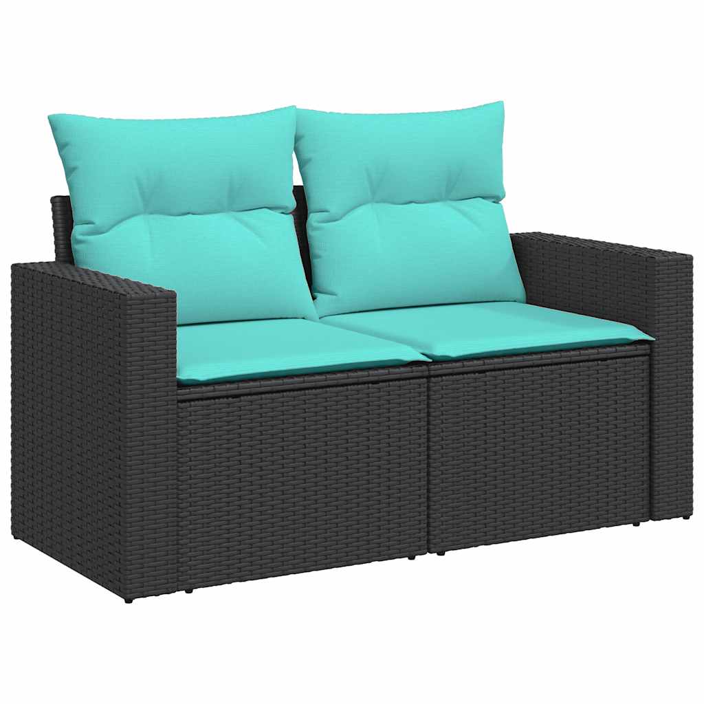10-tlg. Garten-Sofagarnitur mit Kissen Schwarz Poly Rattan