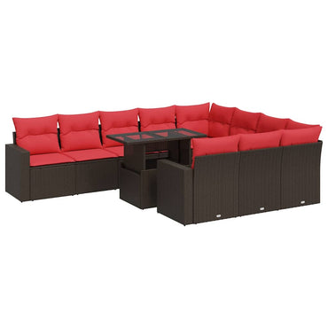 vidaXL Salon de jardin 11 pcs avec coussins Marron Résine tressée Acacia