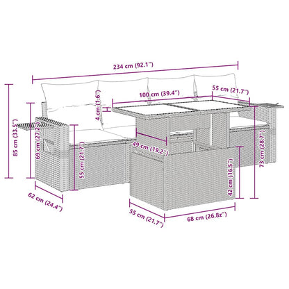 vidaXL 5-tlg. Garten-Sofagarnitur mit Kissen Schwarz Poly Rattan Akazie