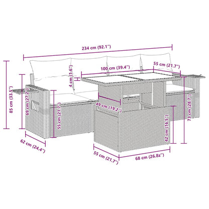 vidaXL 5-tlg. Garten-Sofagarnitur mit Kissen Braun Poly Rattan Akazie