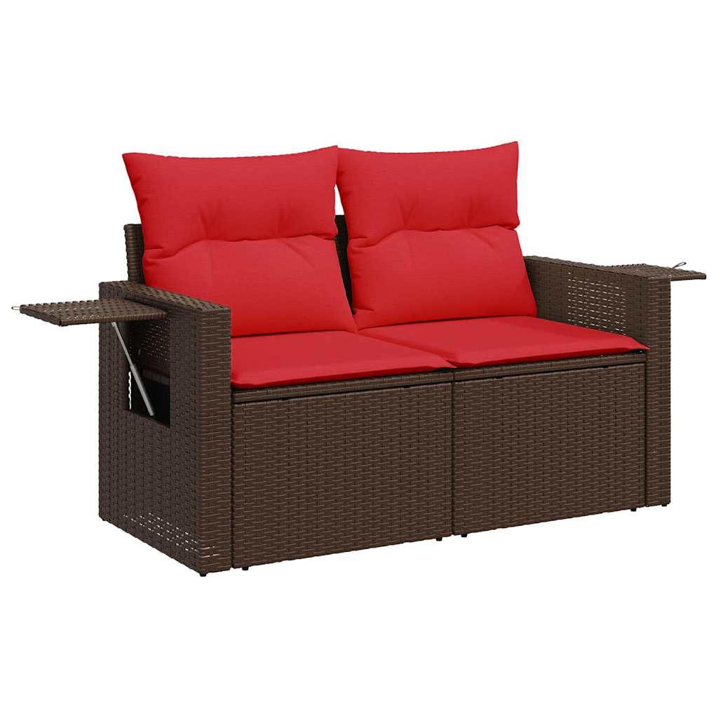 vidaXL 5-tlg. Garten-Sofagarnitur mit Kissen Braun Poly Rattan Akazie
