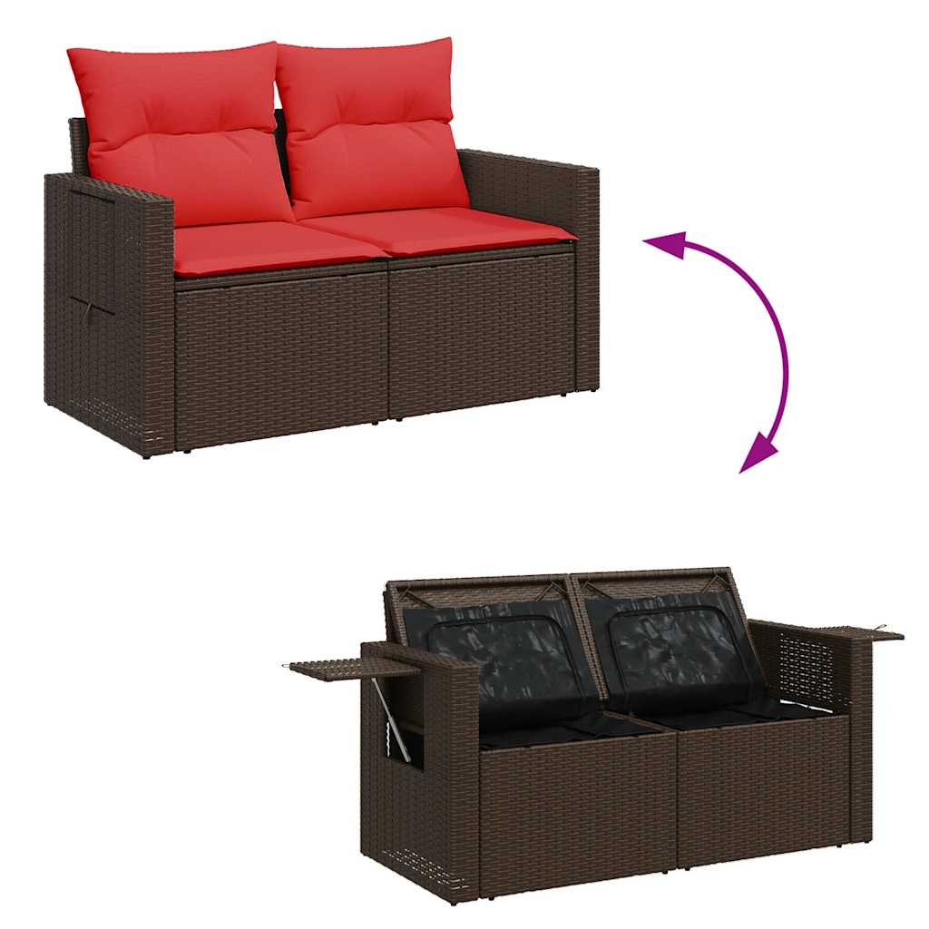 vidaXL 5-tlg. Garten-Sofagarnitur mit Kissen Braun Poly Rattan Akazie