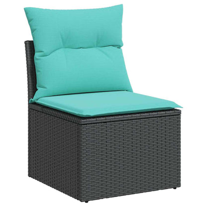 vidaXL 6-tlg. Garten-Sofagarnitur mit Kissen Schwarz Poly Rattan Akazie