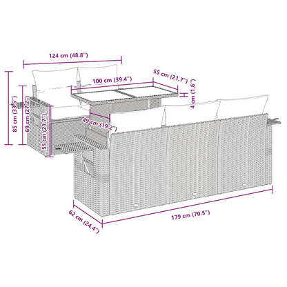 vidaXL 6-tlg. Garten-Sofagarnitur mit Kissen Schwarz Poly Rattan Akazie