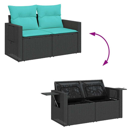 vidaXL 6-tlg. Garten-Sofagarnitur mit Kissen Schwarz Poly Rattan Akazie
