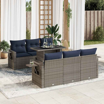 7-tlg. Garten-Sofagarnitur mit Kissen Grau Poly Rattan