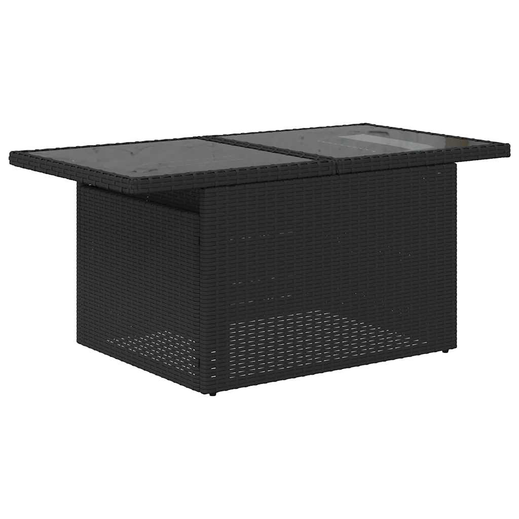 vidaXL 7-tlg. Garten-Sofagarnitur mit Kissen Schwarz Poly Rattan Akazie