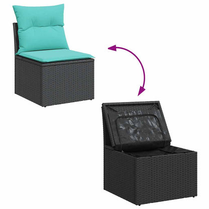 vidaXL 7-tlg. Garten-Sofagarnitur mit Kissen Schwarz Poly Rattan Akazie