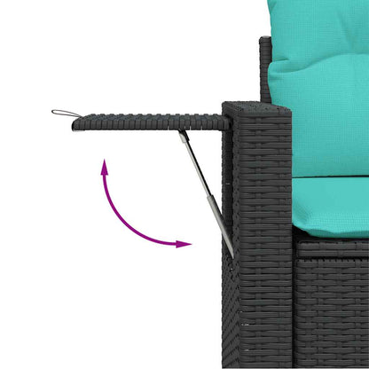 vidaXL 7-tlg. Garten-Sofagarnitur mit Kissen Schwarz Poly Rattan Akazie