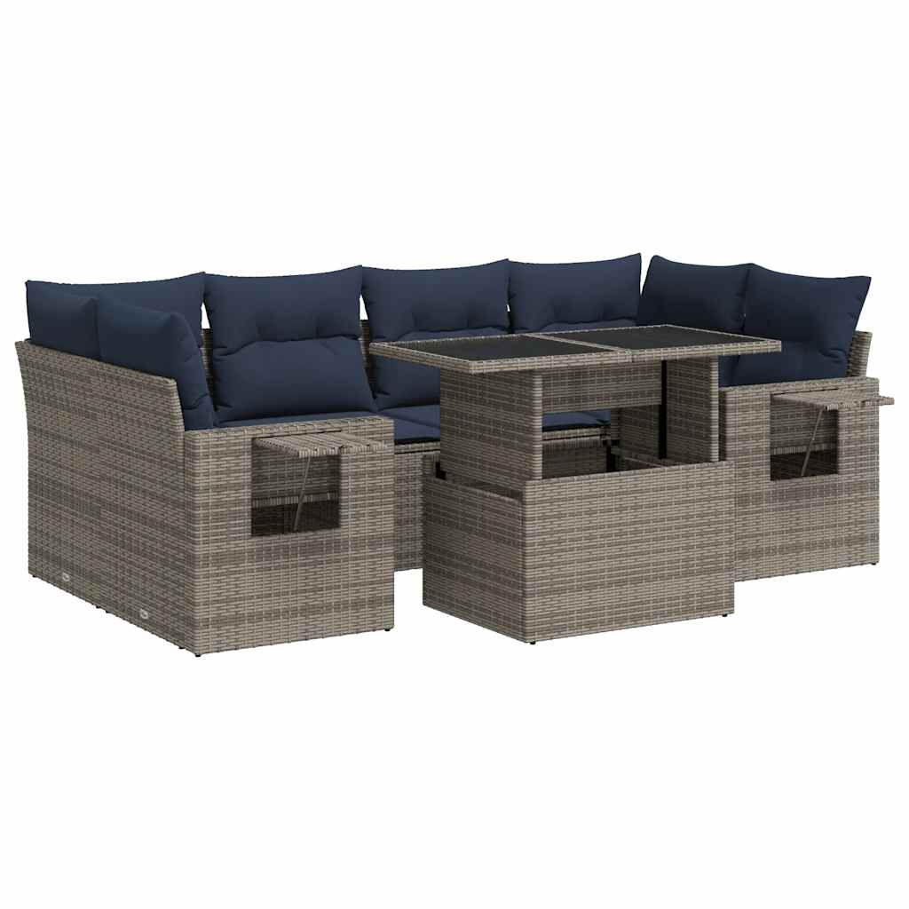 vidaXL Ensemble de canapés de jardin 7 pcs avec coussins Gris Résine tressée