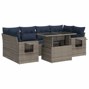 vidaXL Ensemble de canapés de jardin 7 pcs avec coussins Gris Résine tressée