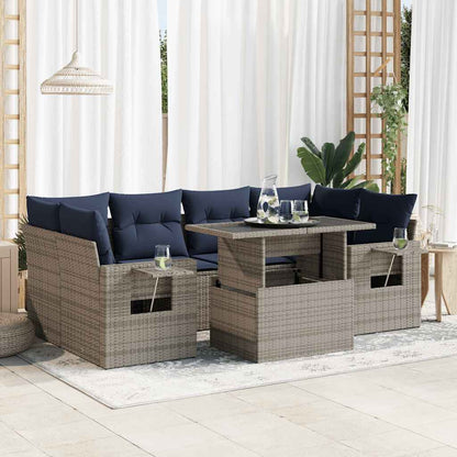 vidaXL Ensemble de canapés de jardin 7 pcs avec coussins Gris Résine tressée