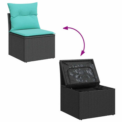 vidaXL 6-tlg. Garten-Sofagarnitur mit Kissen Schwarz Poly Rattan Akazie