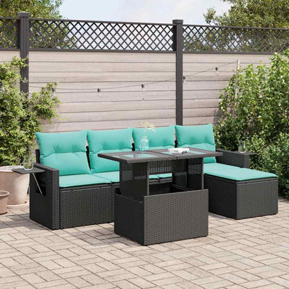 vidaXL 6-tlg. Garten-Sofagarnitur mit Kissen Schwarz Poly Rattan Akazie