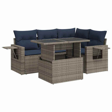 vidaXL Salon de jardin 5 pcs avec coussins Gris résine tressée Acacia