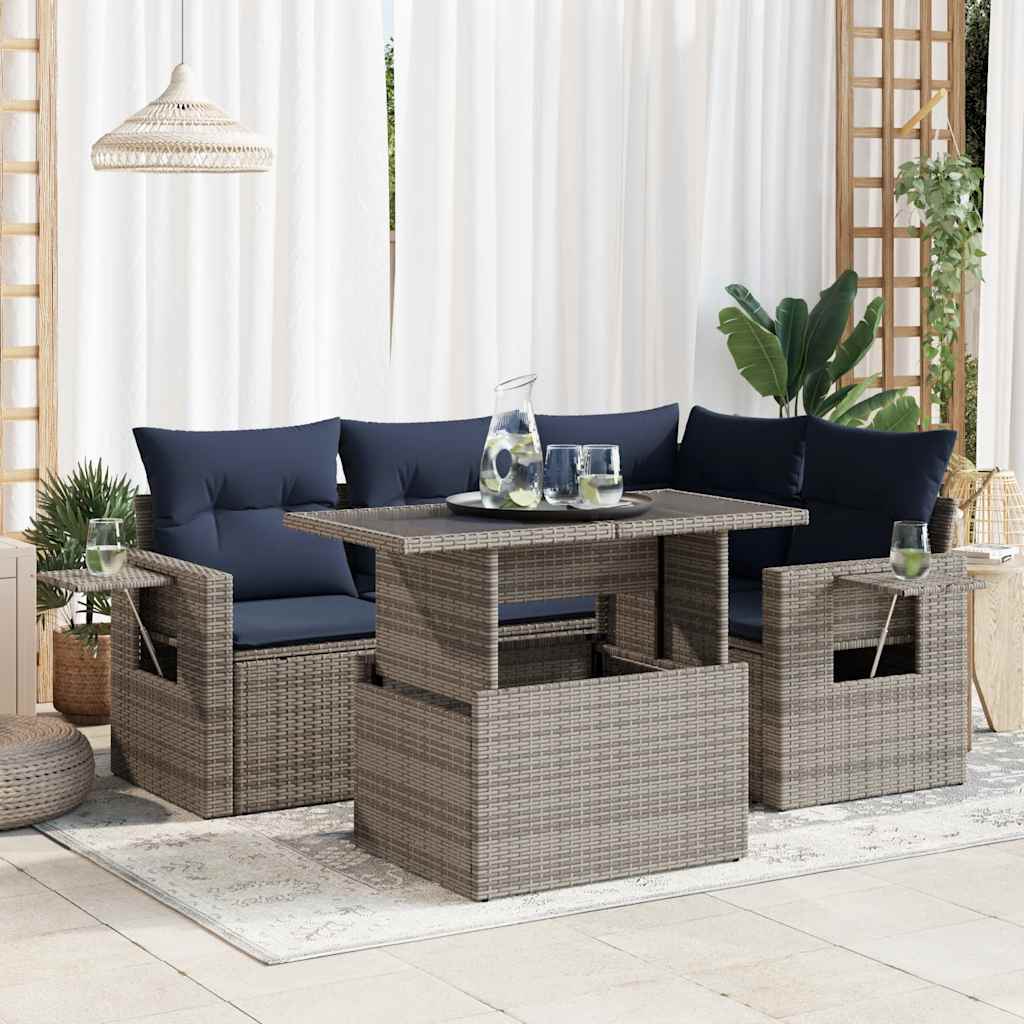vidaXL Salon de jardin 5 pcs avec coussins Gris résine tressée Acacia