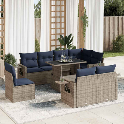 vidaXL Salon de jardin 9 pcs avec coussins Résine tressée Gris