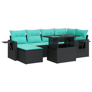 vidaXL 7-tlg. Garten-Sofagarnitur mit Kissen Schwarz Poly Rattan