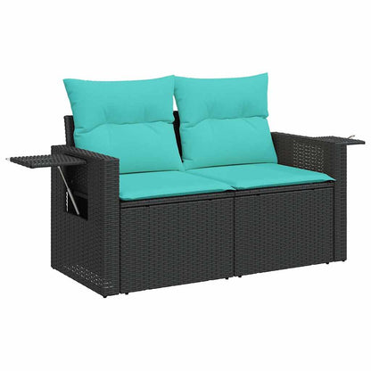 7-tlg. Garten-Sofagarnitur mit Kissen Schwarz Poly Rattan
