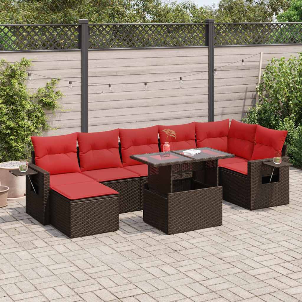 8-tlg. Garten-Sofagarnitur mit Kissen Braun Poly Rattan Akazie