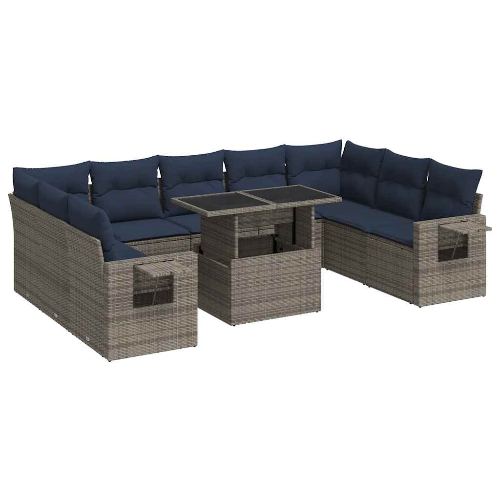 vidaXL Salon de jardin 10 pcs avec coussins gris résine tressée et acacia