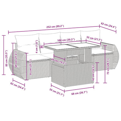 vidaXL 5tlg. Garten-Sofagarnitur mit Kissen Schwarz Poly Rattan Akazie