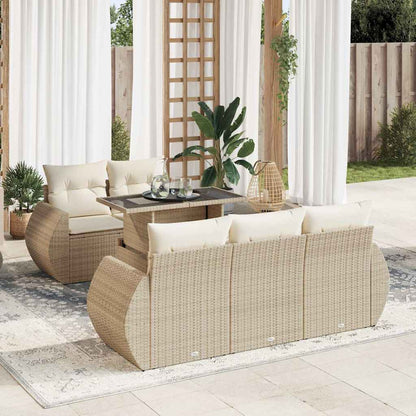 6-tlg. Garten-Sofagarnitur mit Kissen Beige Poly Rattan