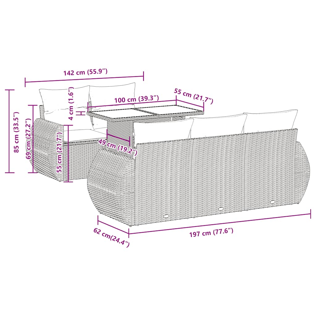 vidaXL Ensemble de canapés de jardin 6 pcs avec coussins marron résine tressée acacia