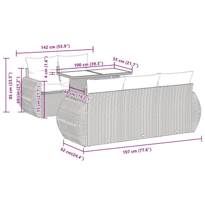 vidaXL Ensemble de canapés de jardin 6 pcs avec coussins marron résine tressée acacia