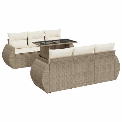 7-tlg. Garten-Sofagarnitur mit Kissen Beige Poly Rattan