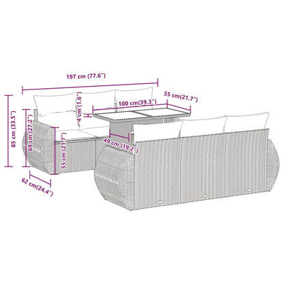 vidaXL 7-tlg. Garten-Sofagarnitur mit Kissen Grau Poly Rattan Akazie