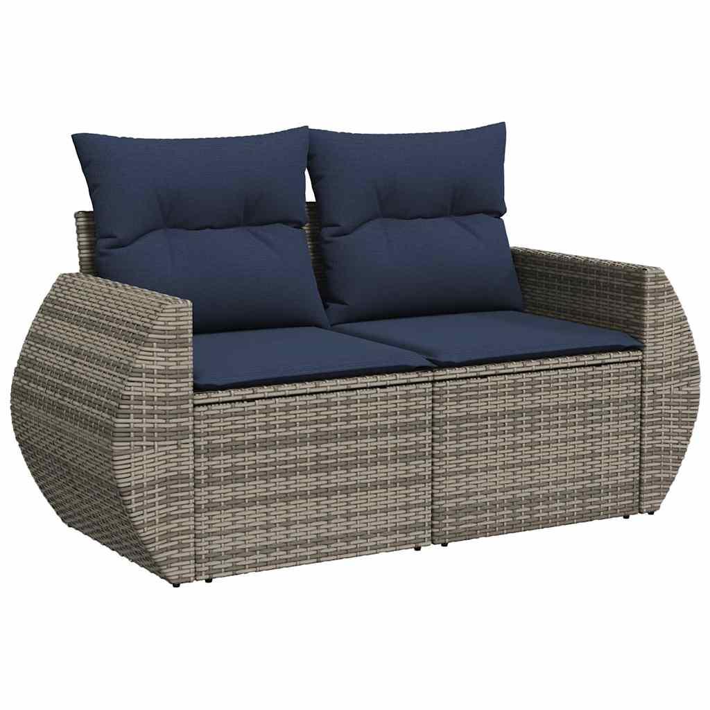vidaXL 7-tlg. Garten-Sofagarnitur mit Kissen Grau Poly Rattan Akazie
