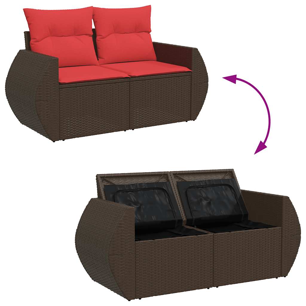 7-tlg. Garten-Sofagarnitur mit Kissen Braun Poly Rattan Akazie