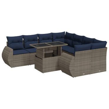 vidaXL Salon de jardin 9 pcs avec coussins Gris résine tressée Bois d'acacia