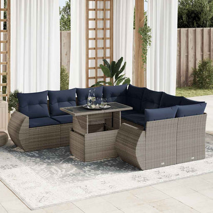 vidaXL Salon de jardin 9 pcs avec coussins Gris résine tressée Bois d'acacia