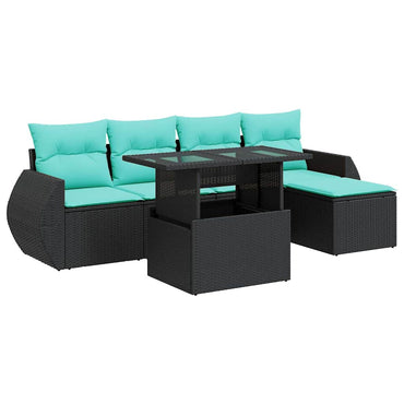 vidaXL 6-tlg. Garten-Sofagarnitur mit Kissen Schwarz Poly Rattan