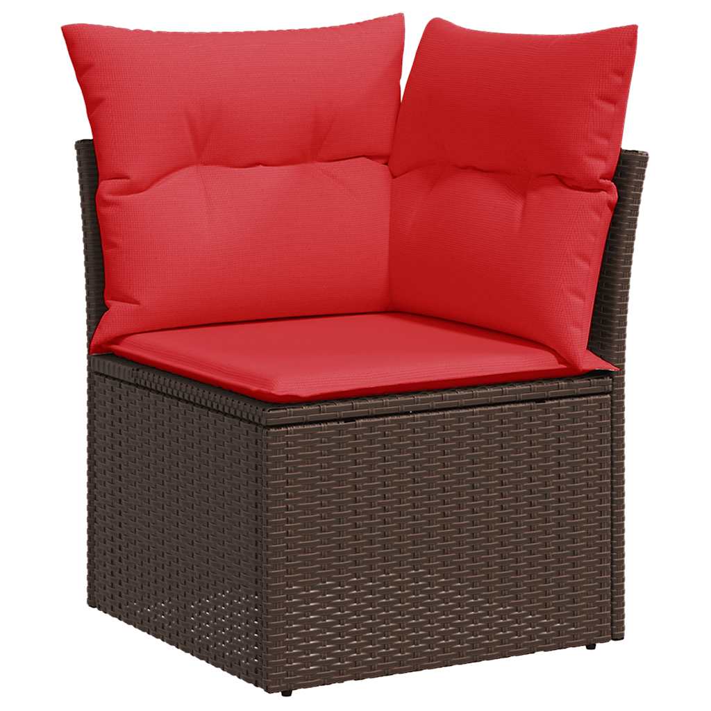 9-tlg. Garten-Sofagarnitur mit Kissen Braun Poly Rattan Akazie